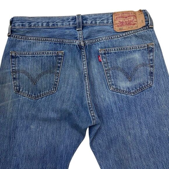Levi's 501 Jeans Men's Size 34 X 32 Blue Button Fly Straight Leg Denim - Picture 9 of 11